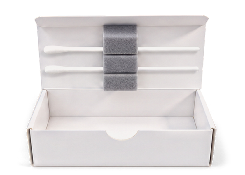 Storage box open; illustrated swabs are not included