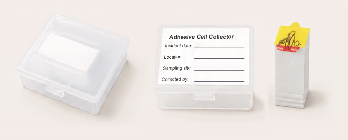 15 × 15 mm large collector and storage-box views, showing unlabeled and information-label sides