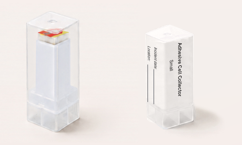 Exterior and information-label views of the 10 × 10 mm small adhesive cell collector